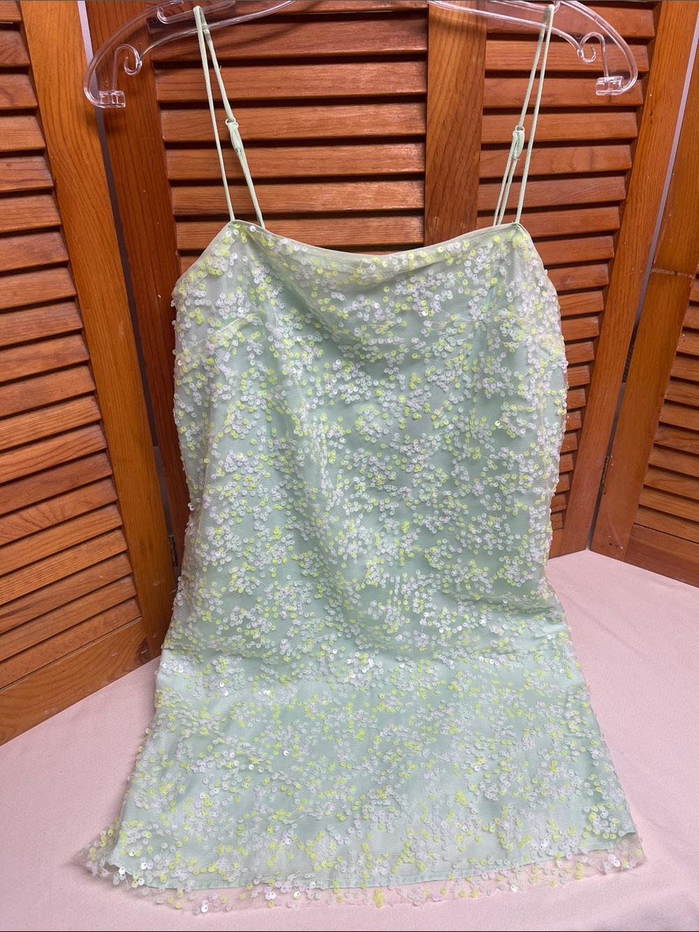 H&M Mint Green Sequin Floral Slip Dress